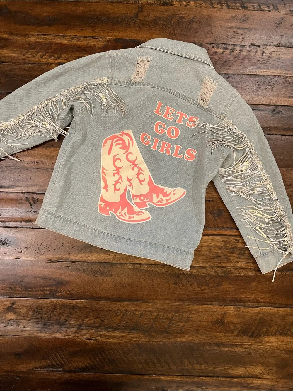 Girls' Fringe Denim Jacket - 'Lets Go Girls'